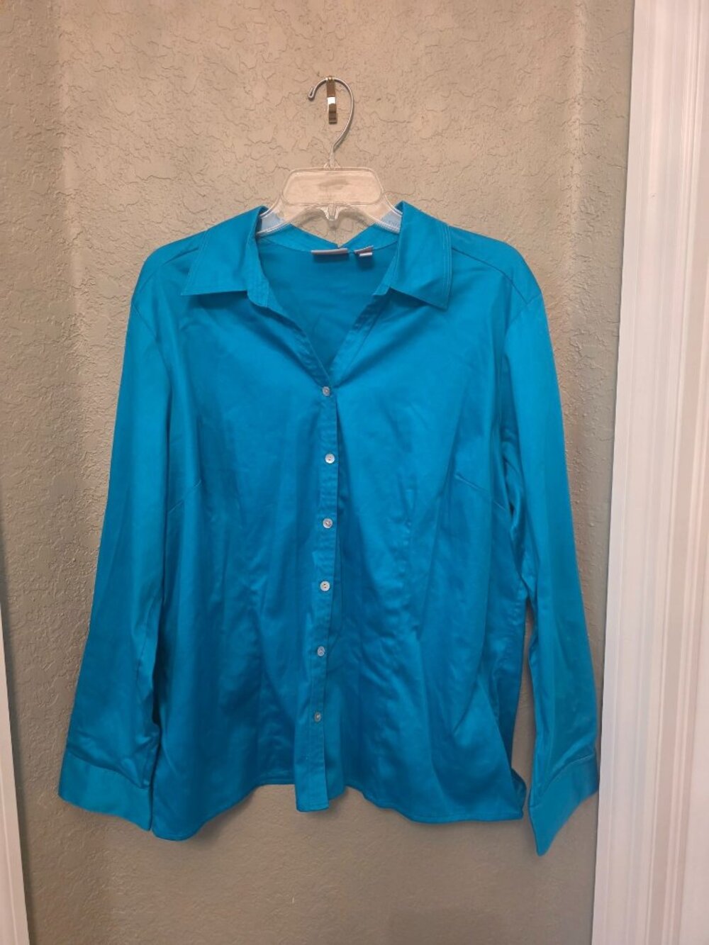 Chico's Blue Button Down Cotton Blend Shirt size XL EUC